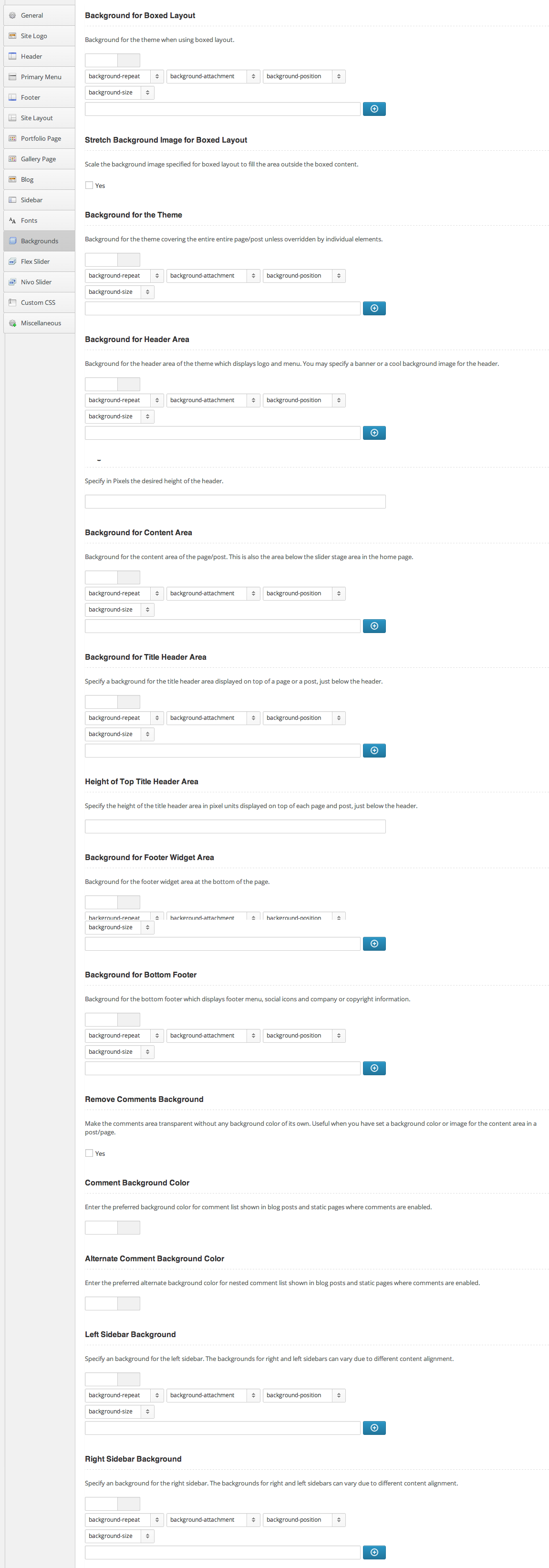 Backgrounds Options Pane