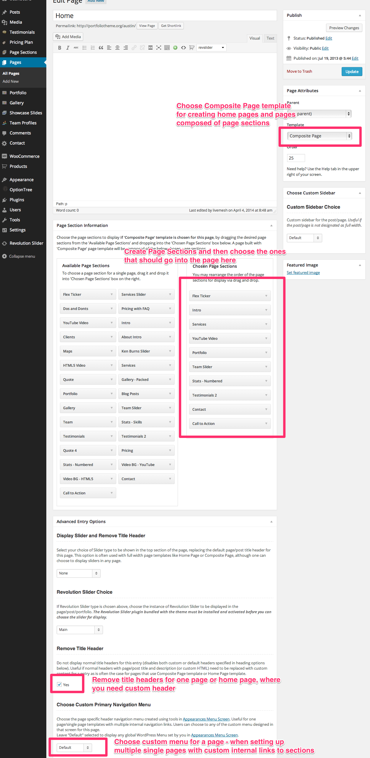 Single Page Options Panel