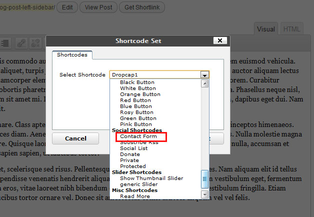 Contact Form Shortcode
