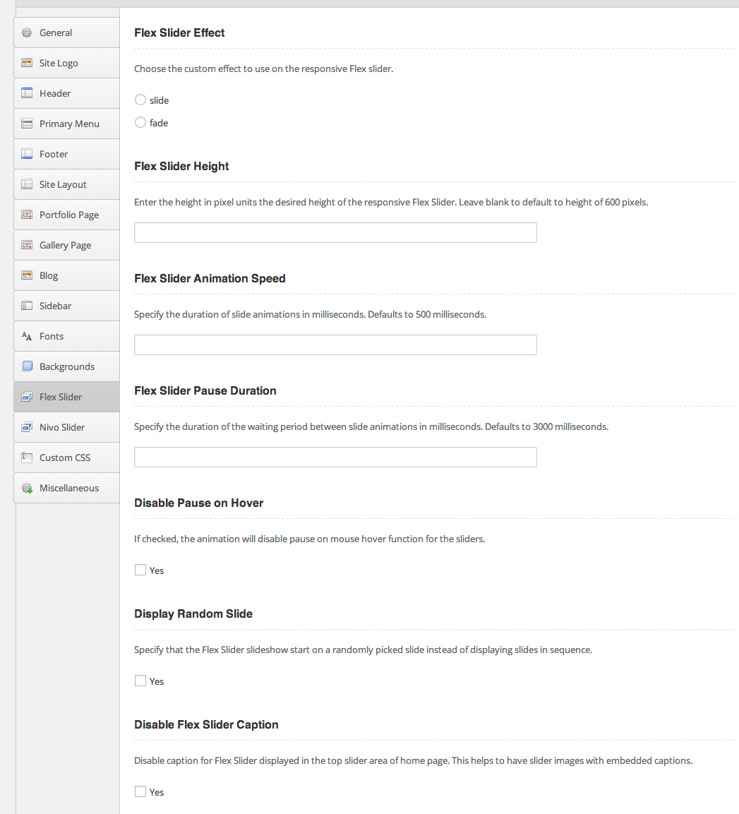 Flex Slider Option Panel
