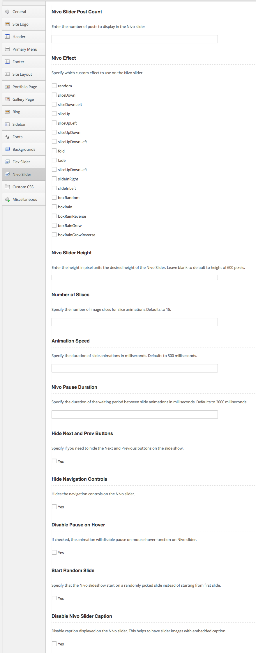 Nivo Slider Option Panel