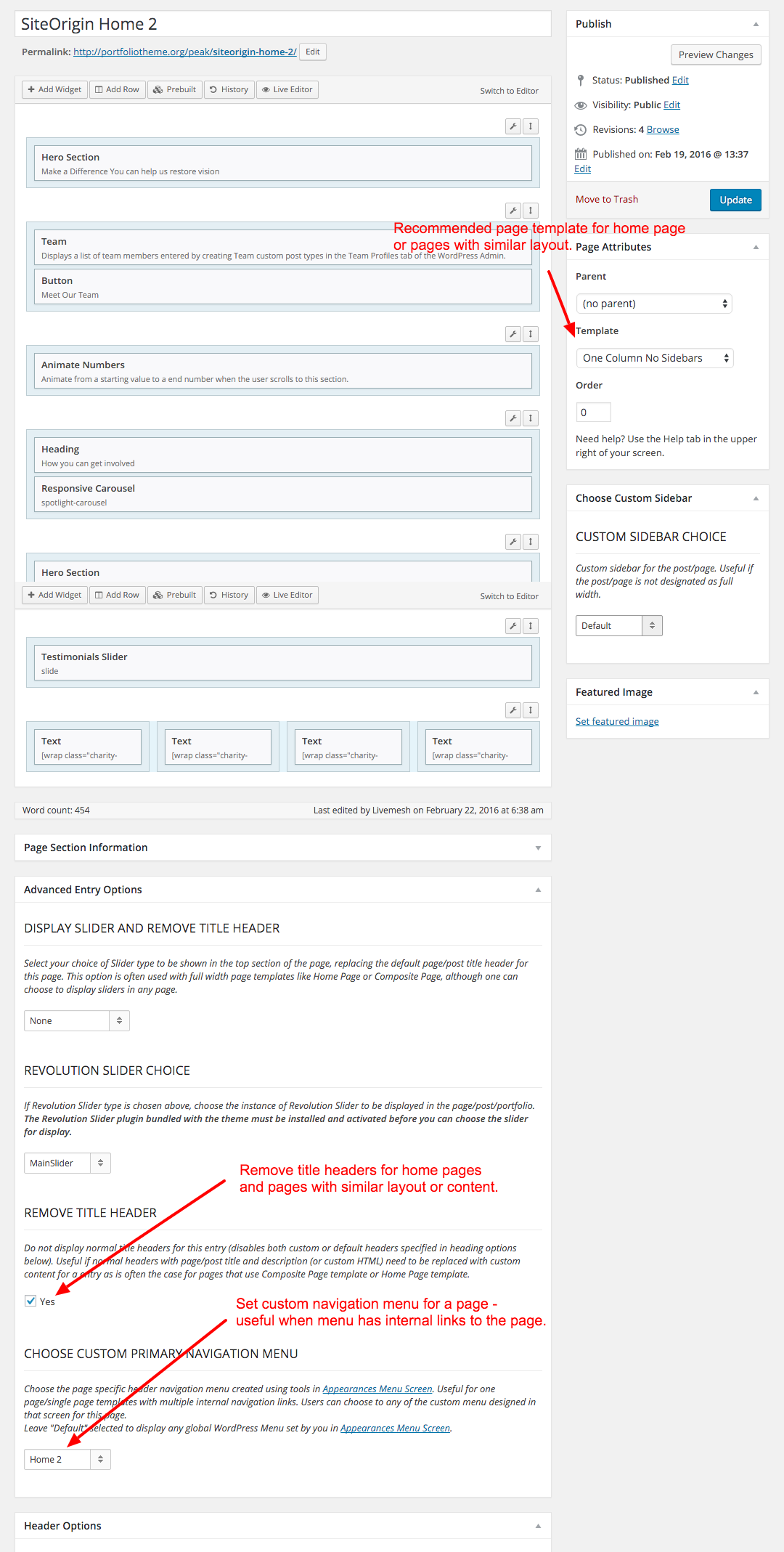 Single Page Options Panel